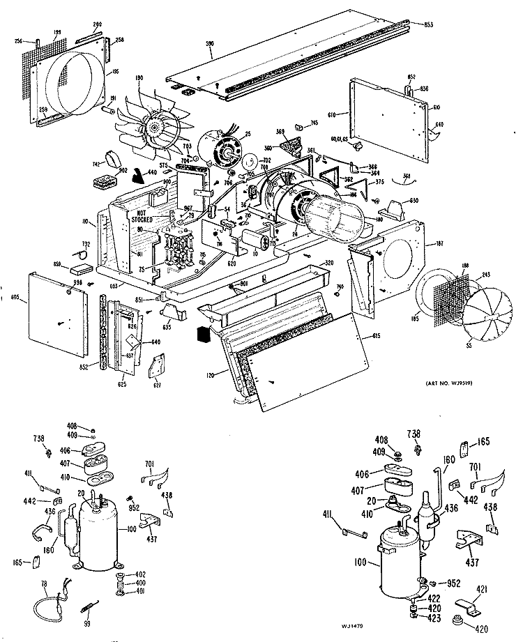 Section Diagram and Parts List for A2B578DACS1Y  General Electric Air Conditioner