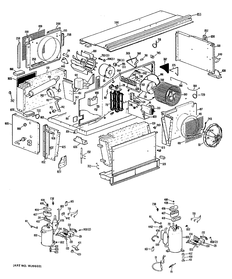 Section Diagram and Parts List for A2B378DGAS1Y  General Electric Air Conditioner