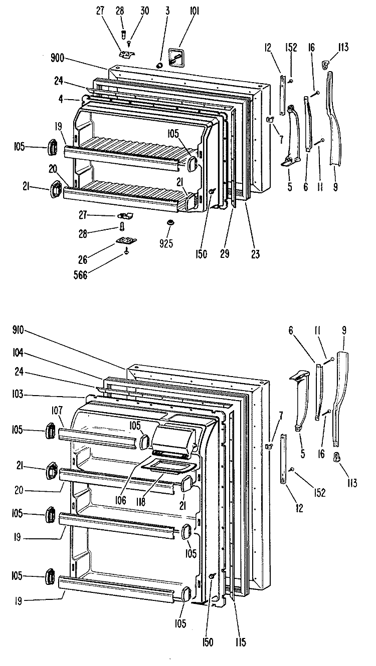 Section Diagram and Parts List for TBF14XJDL  General Electric Refrigerator