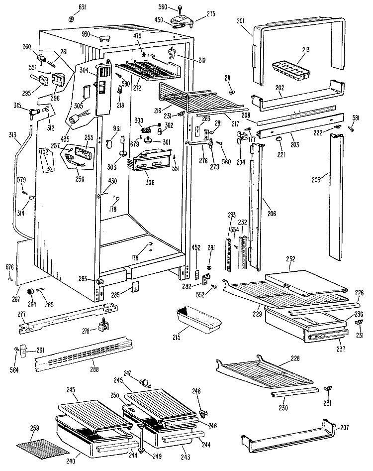 Section Diagram and Parts List for TBF16DJC  General Electric Refrigerator