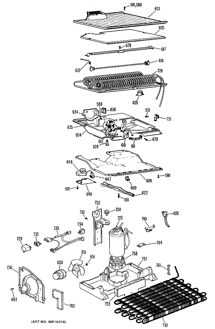 Section Diagram and Parts List for TBF16DJC  General Electric Refrigerator