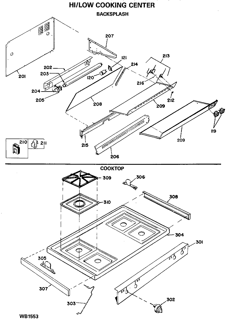HI / LOW COOKING CENTER Diagram and Parts List for JGHC56GEJ1  General Electric Range