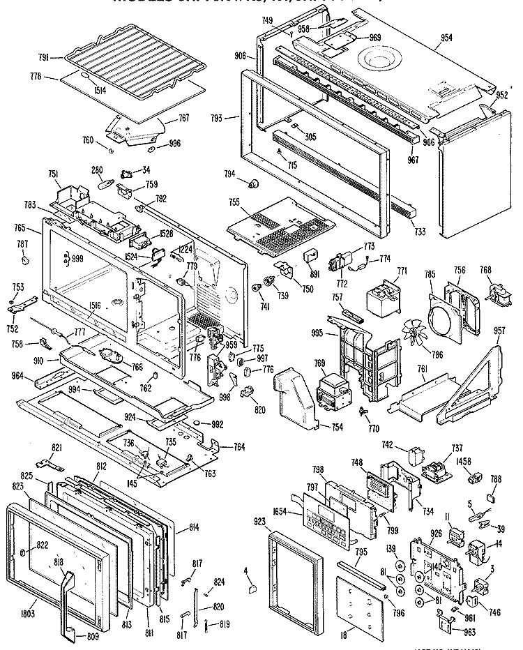 Section Diagram and Parts List for JHP70N*K3  General Electric Microwave Oven Combo