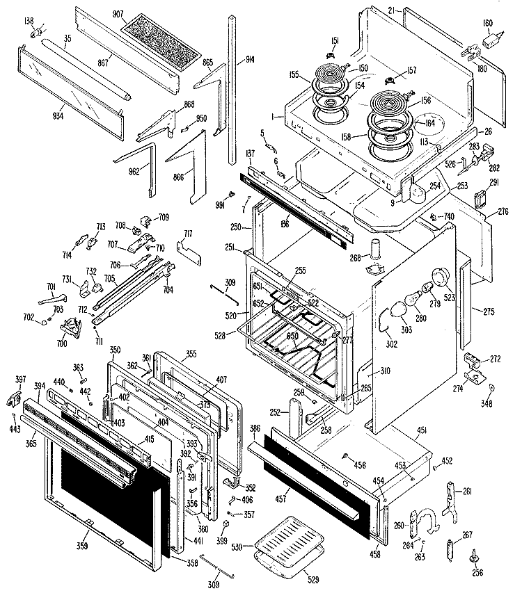 Section Diagram and Parts List for JHP70N*K3  General Electric Microwave Oven Combo
