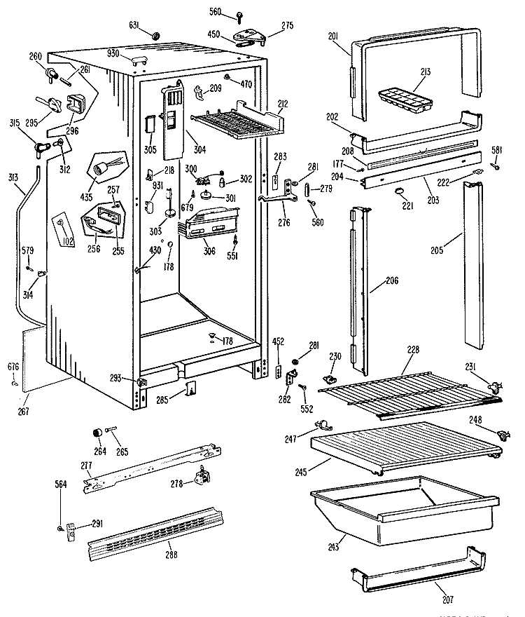 Section Diagram and Parts List for TBF16SJCL  General Electric Refrigerator