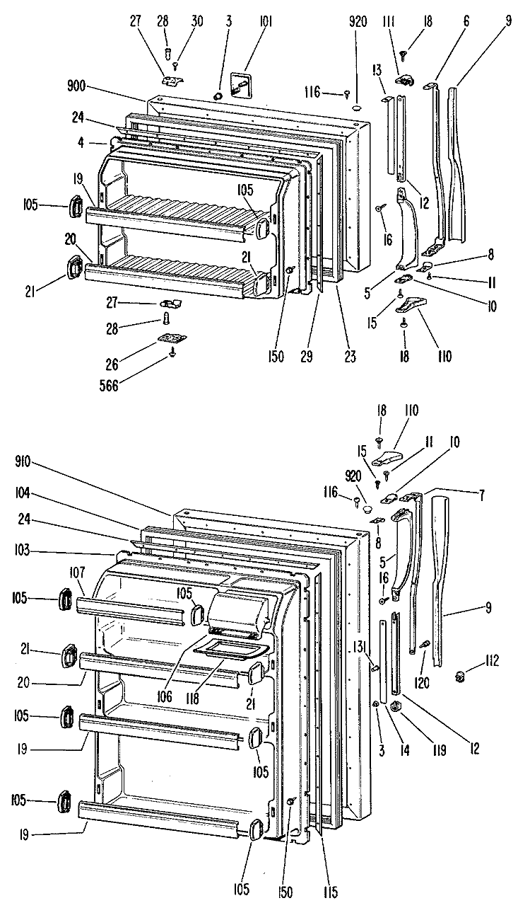 Section Diagram and Parts List for TBF14VJC  General Electric Refrigerator