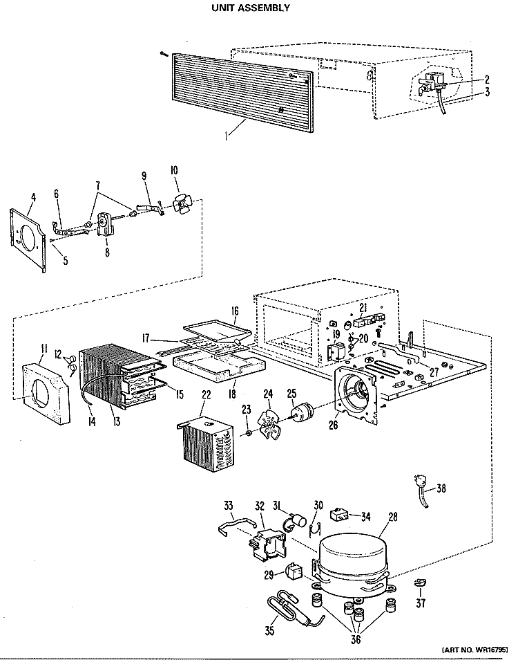 UNIT ASSEMBLY Diagram and Parts List for BCS42EKB  General Electric Refrigerator