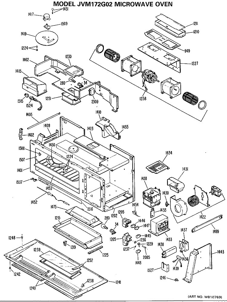 MICROWAVE OVEN Diagram and Parts List for JVM172G02  General Electric Microwave