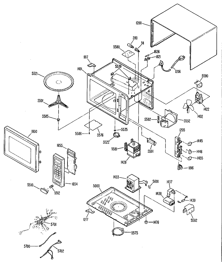 Section Diagram and Parts List for JE716T01  General Electric Microwave