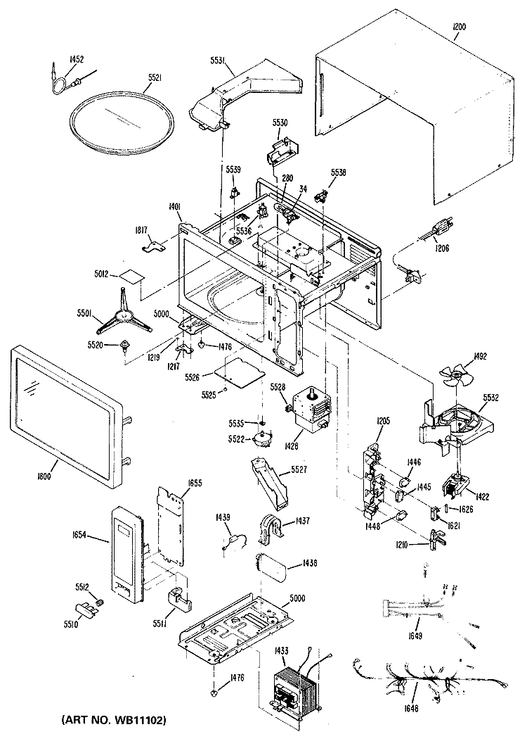 Section Diagram and Parts List for JE1034T01  General Electric Microwave