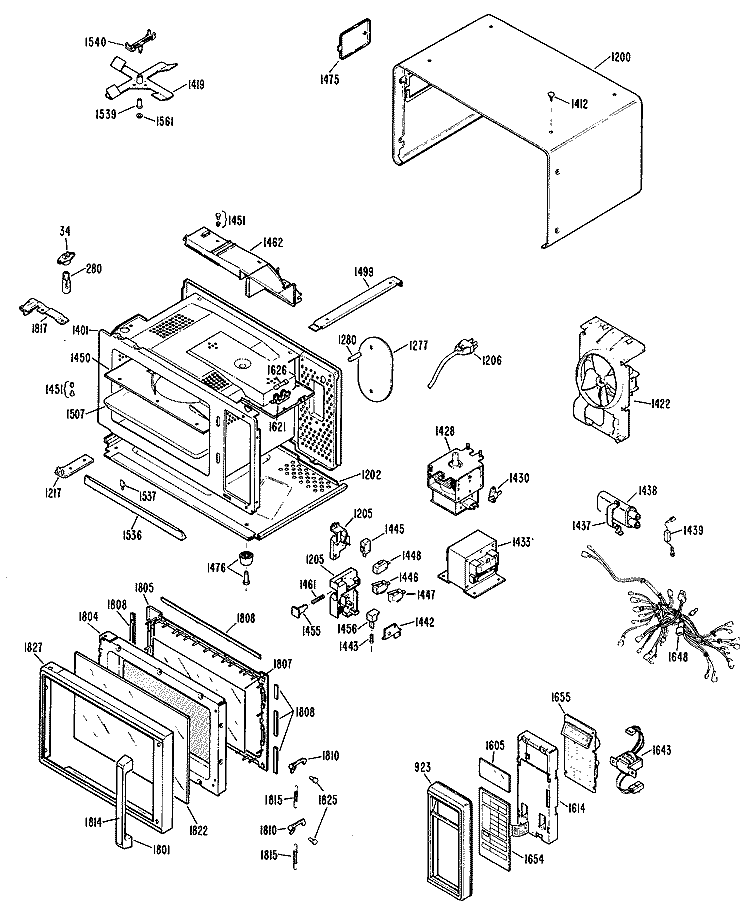Section Diagram and Parts List for JE69H01  General Electric Microwave