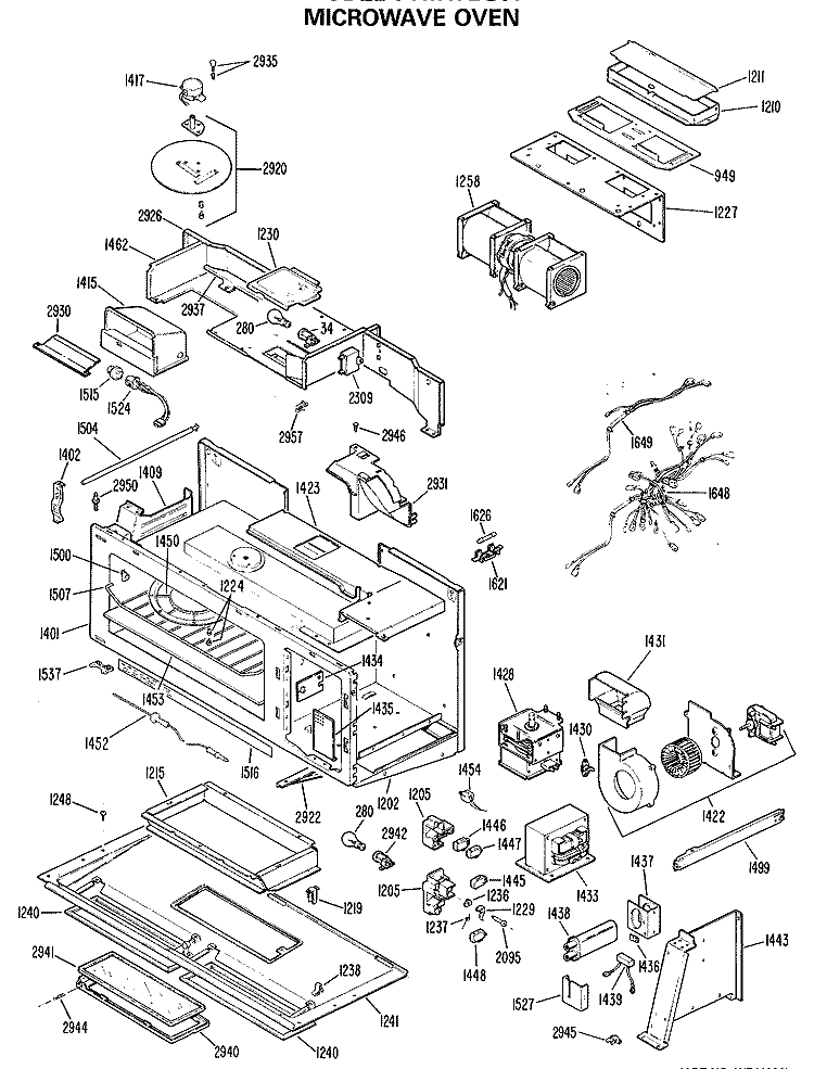 MICROWAVE OVEN Diagram and Parts List for JVM172G01  General Electric Microwave