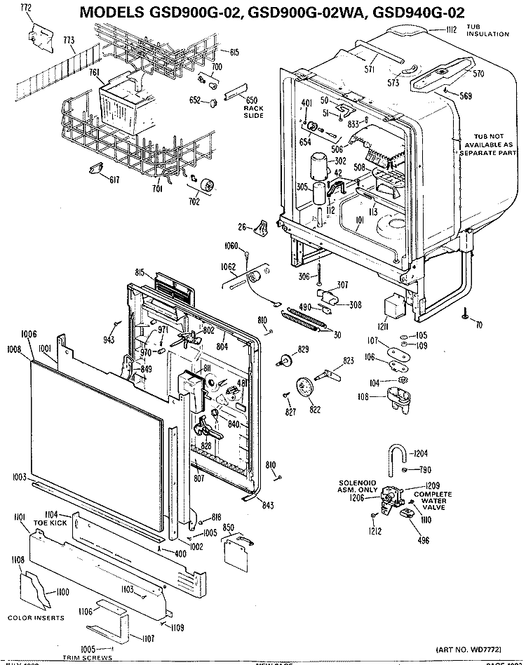 Section Diagram and Parts List for GSD900G-02  General Electric Dishwasher