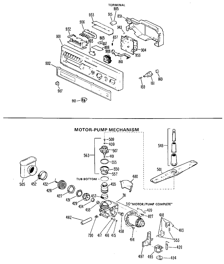 MOTOR - PUMP MECHANISM Diagram and Parts List for GSD900G-02  General Electric Dishwasher