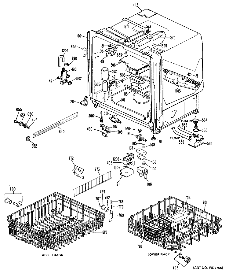 Section Diagram and Parts List for GSD1200G04  General Electric Dishwasher