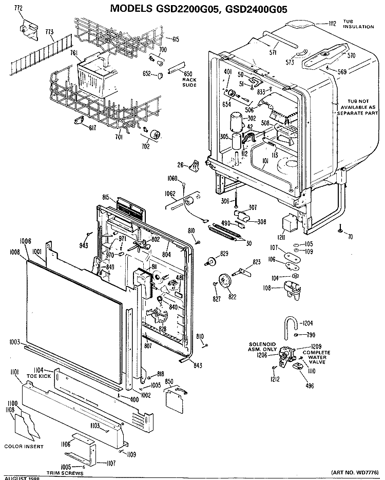 Section Diagram and Parts List for GSD2200G05  General Electric Dishwasher