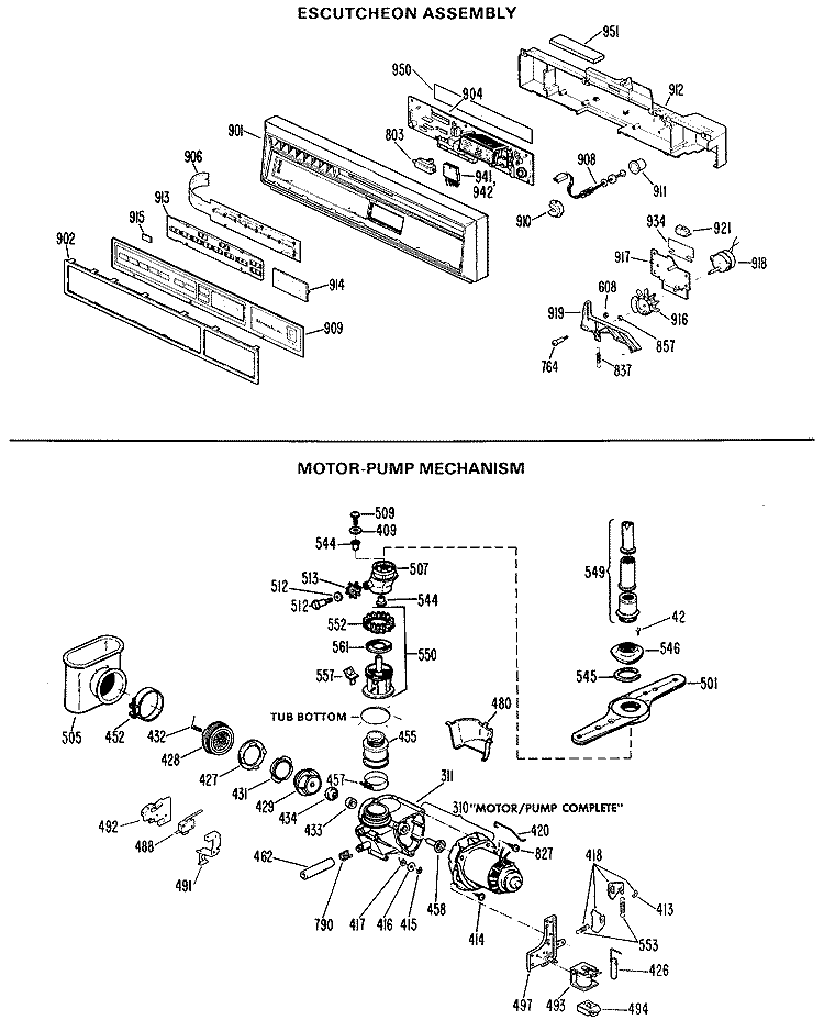 ESCUTCHEON ASSEMBLY Diagram and Parts List for GSD2200G05  General Electric Dishwasher