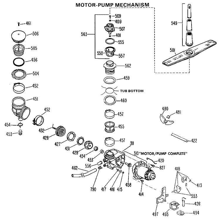 MOTOR - PUMP MECHANISM Diagram and Parts List for GSD400YK01BK  General Electric Dishwasher