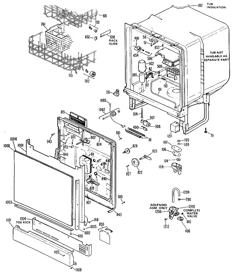 Section Diagram and Parts List for GSD500L-01AW  General Electric Dishwasher