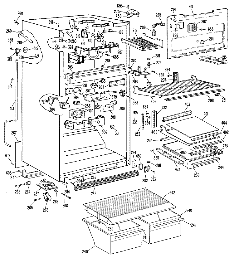 Section Diagram and Parts List for TBX21KKCR  General Electric Refrigerator