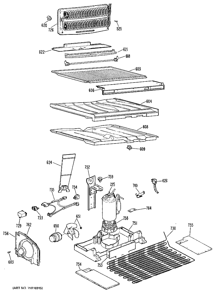 Section Diagram and Parts List for TBX21KKCR  General Electric Refrigerator