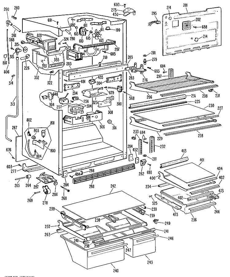Section Diagram and Parts List for TBX21TKCR  General Electric Refrigerator