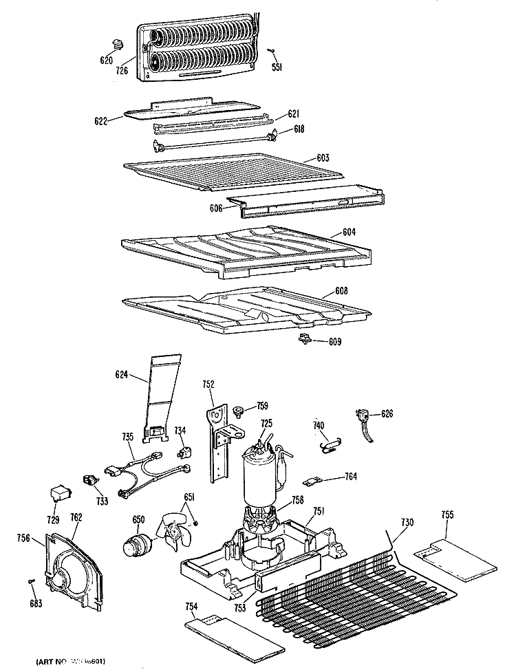 Section Diagram and Parts List for TBX21ZKCR  General Electric Refrigerator