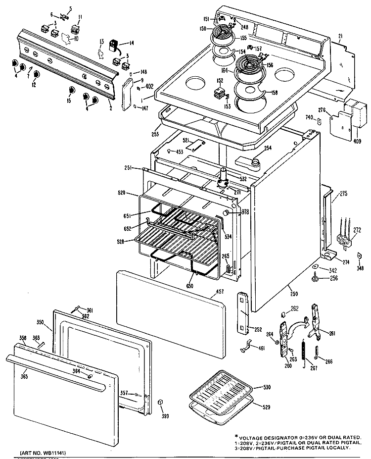 Section Diagram and Parts List for JBS02*J3  General Electric Range