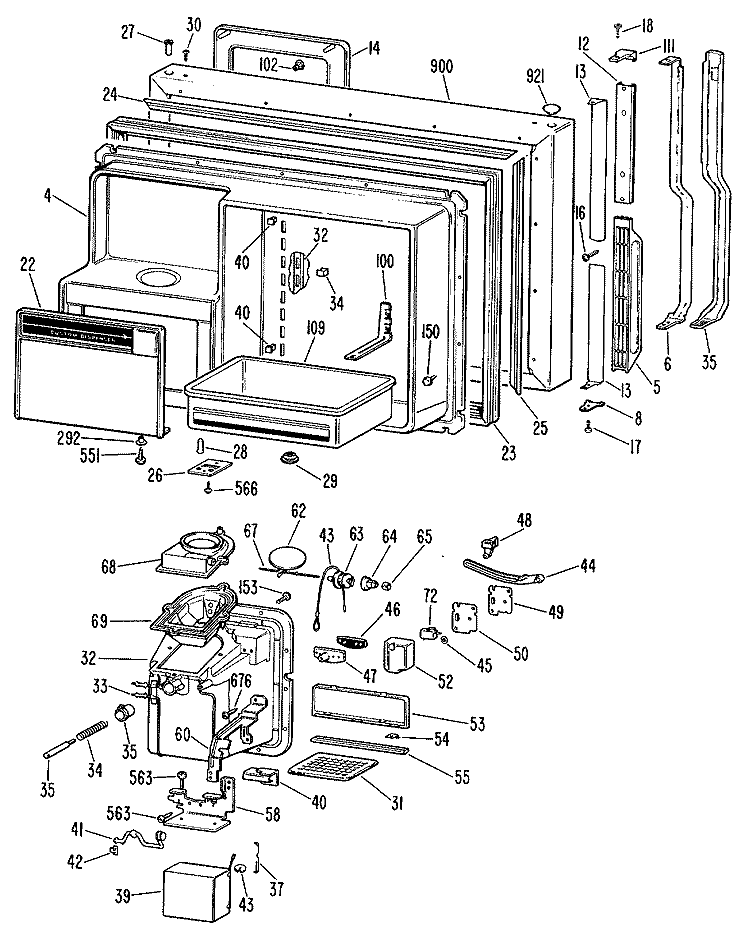 Section Diagram and Parts List for TBX22RKCL  General Electric Refrigerator