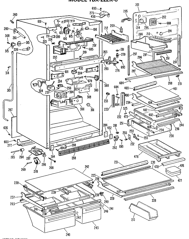 Section Diagram and Parts List for TBX22ZKCR  General Electric Refrigerator
