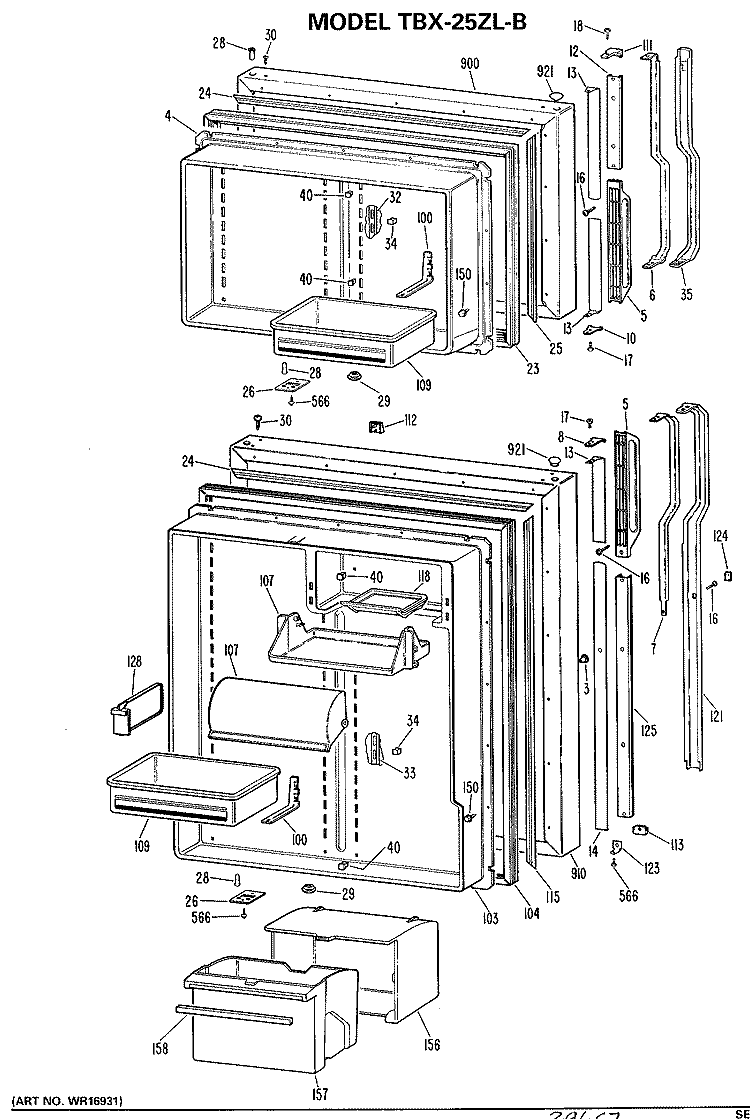 Section Diagram and Parts List for TBX25ZLBR  General Electric Refrigerator