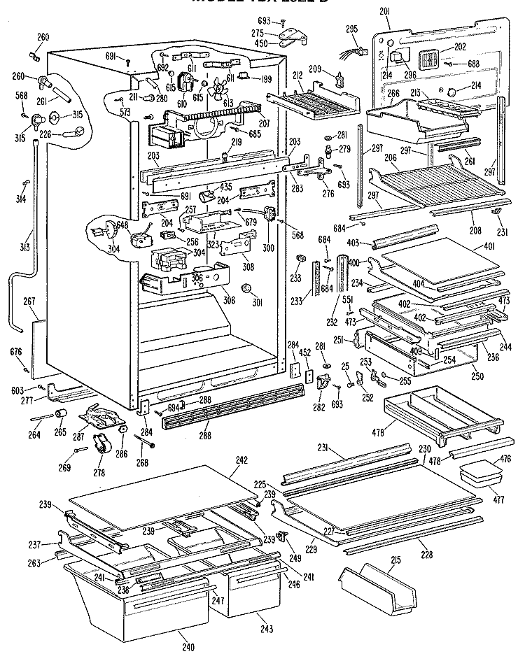 Section Diagram and Parts List for TBX25ZLBR  General Electric Refrigerator