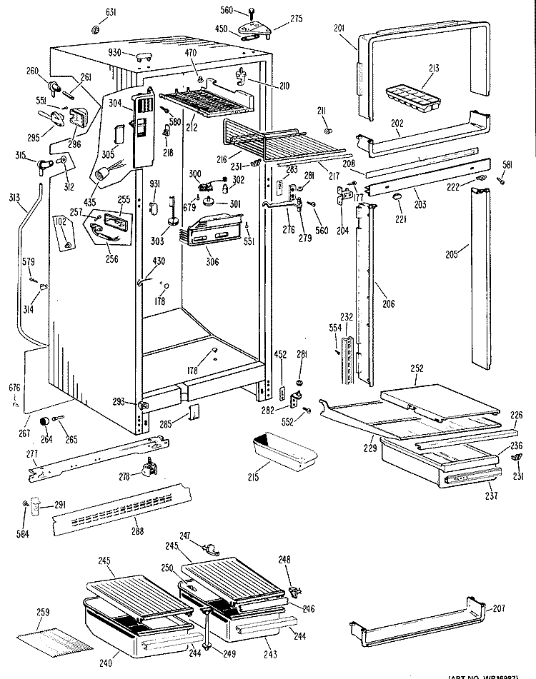 Section Diagram and Parts List for TBF14DKB  General Electric Refrigerator
