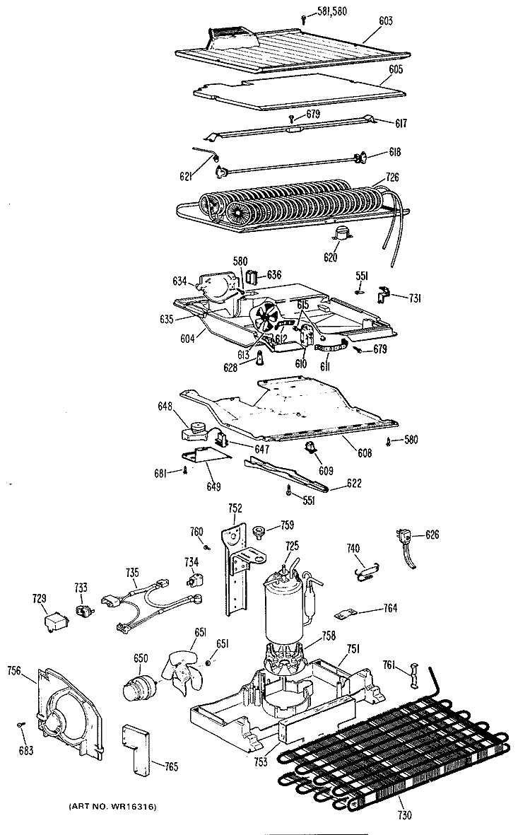Section Diagram and Parts List for TBF14SKBL  General Electric Refrigerator