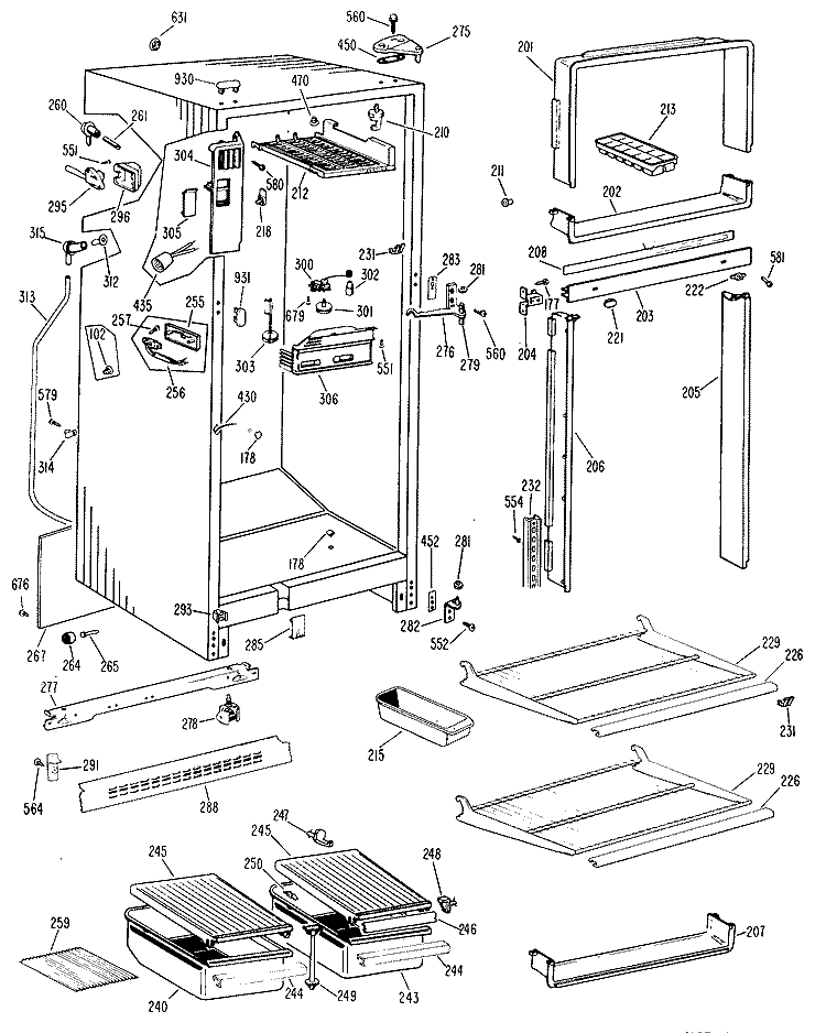 Section Diagram and Parts List for TBF14VKB  General Electric Refrigerator