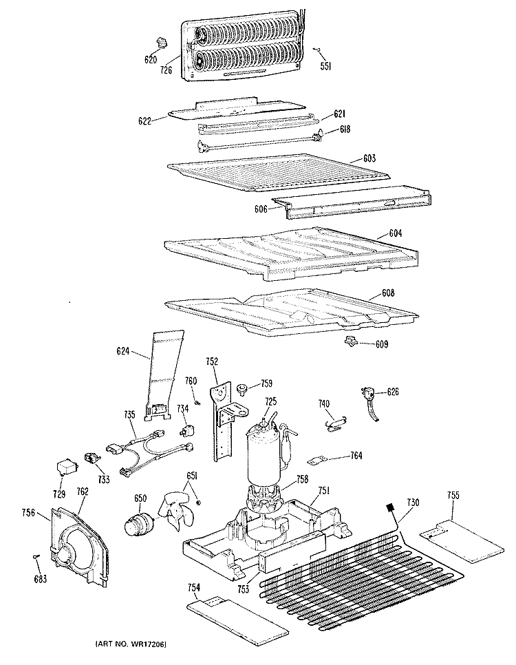 Section Diagram and Parts List for TBX18AKEL  General Electric Refrigerator