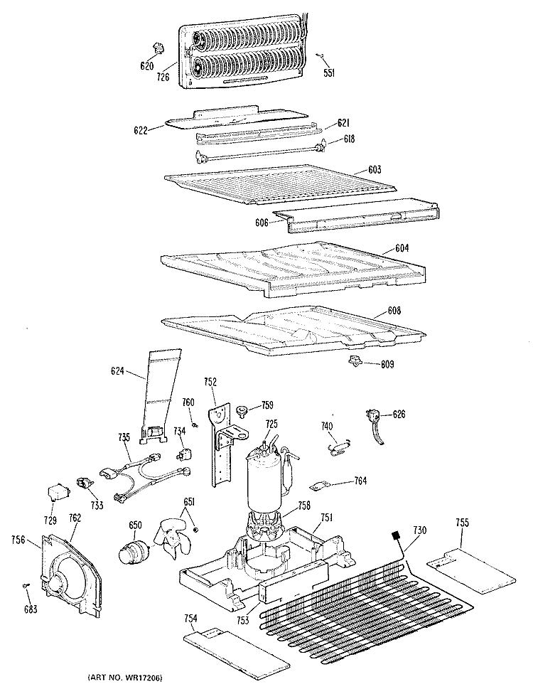 Section Diagram and Parts List for TBX18BKER  General Electric Refrigerator