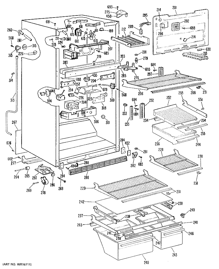 Section Diagram and Parts List for TBX18DKER  General Electric Refrigerator