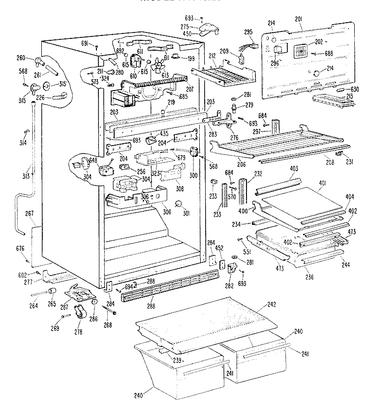 Section Diagram and Parts List for TBX18KKER  General Electric Refrigerator