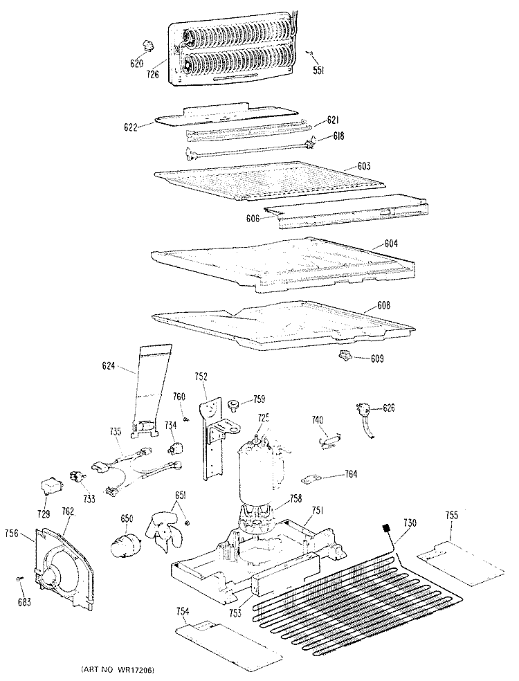 Section Diagram and Parts List for TBX18KKER  General Electric Refrigerator