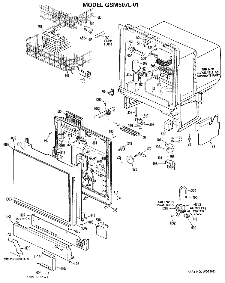 Section Diagram and Parts List for GSM507L-01  General Electric Dishwasher
