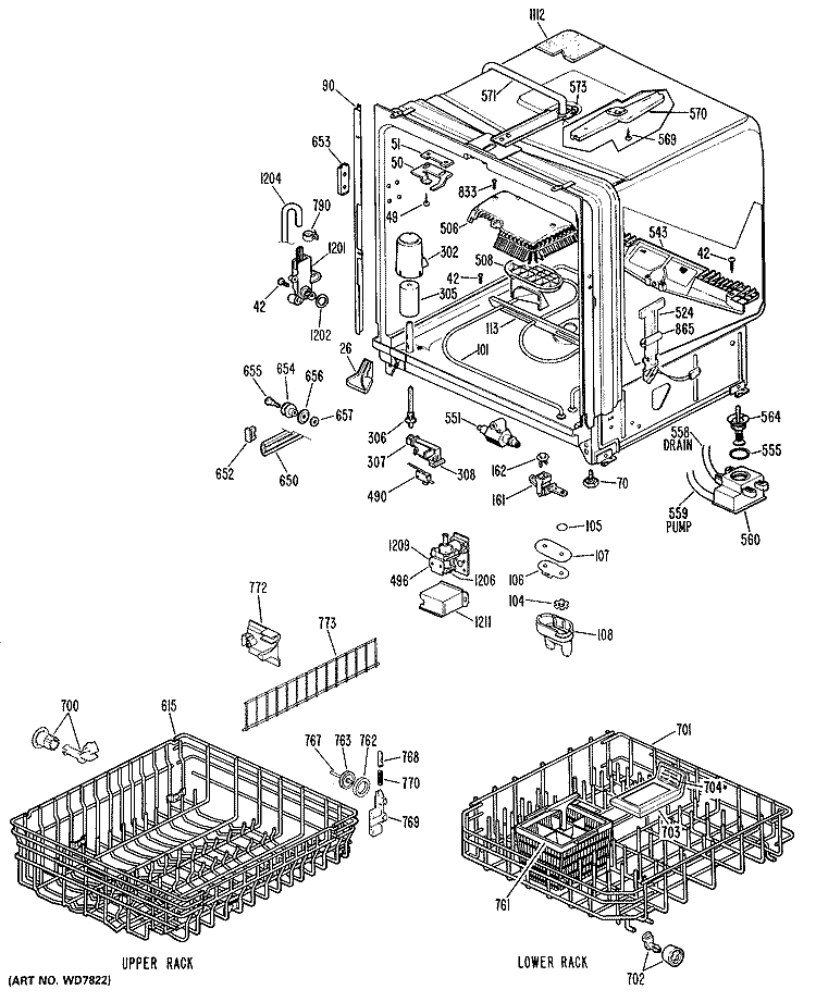 Section Diagram and Parts List for GSD3100B01  General Electric Dishwasher