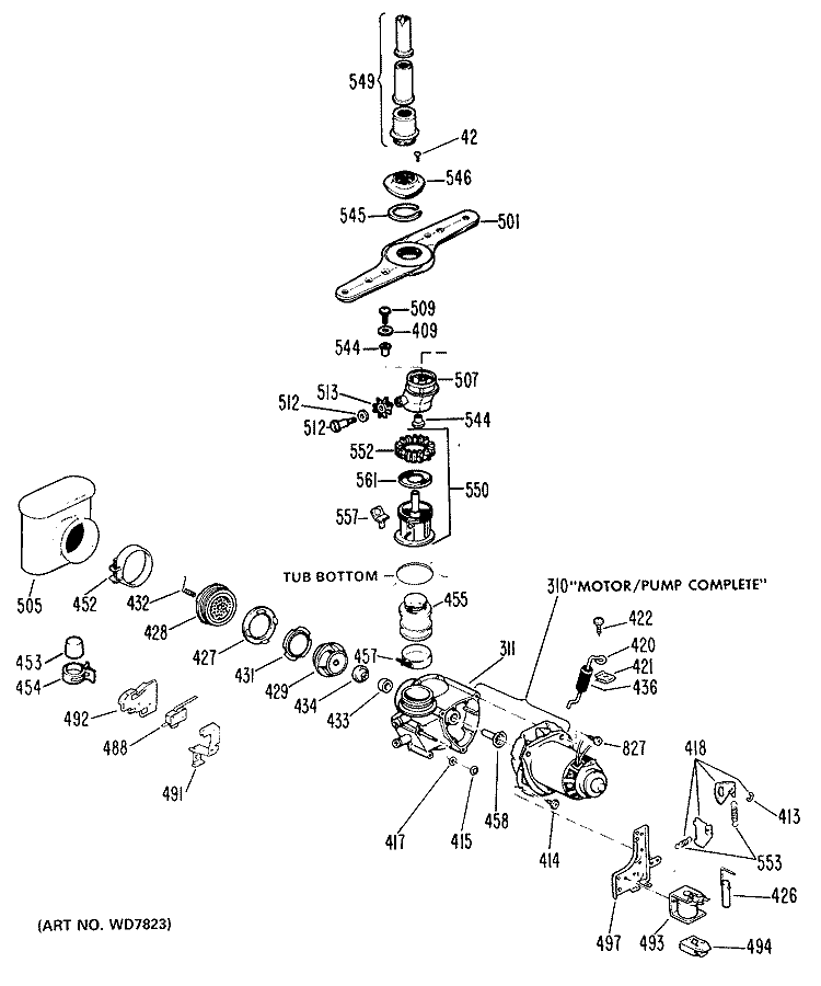 Section Diagram and Parts List for GSD3100B01  General Electric Dishwasher