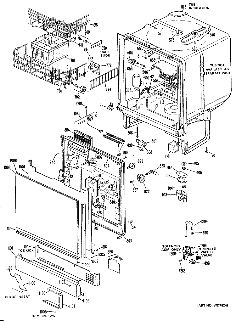 Section Diagram and Parts List for GSD640L-01  General Electric Dishwasher