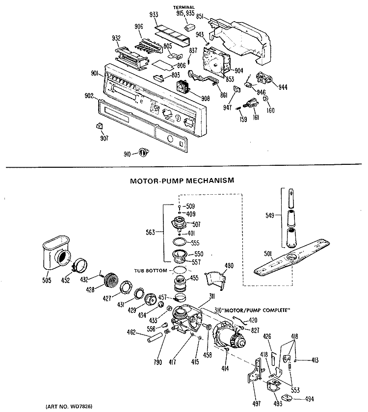 MOTOR - PUMP MECHANISM Diagram and Parts List for GSD640L-01  General Electric Dishwasher