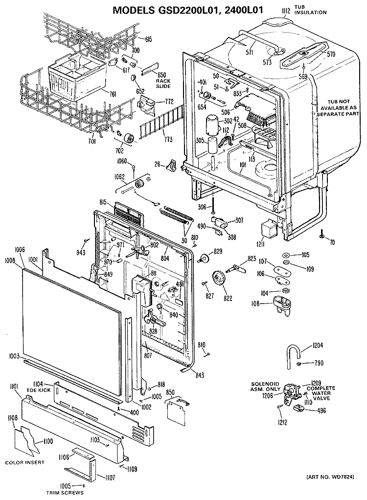 Section Diagram and Parts List for GSD2200L01  General Electric Dishwasher