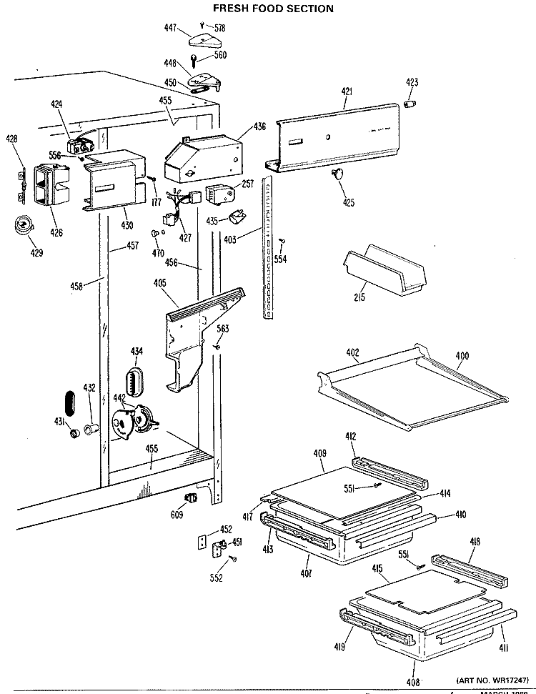 FRESH FOOD SECTION Diagram and Parts List for TFX20RLG  General Electric Refrigerator