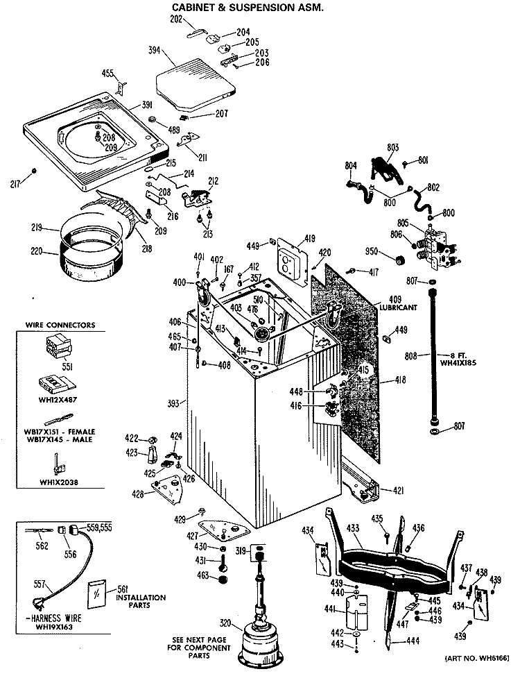 CABINET & SUSPENSION ASM. Diagram and Parts List for WWA7010GAL  General Electric Washer