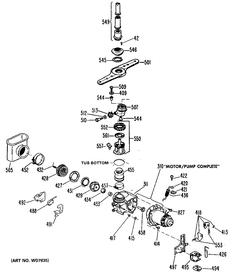 Section Diagram and Parts List for GSD3000W10  General Electric Dishwasher