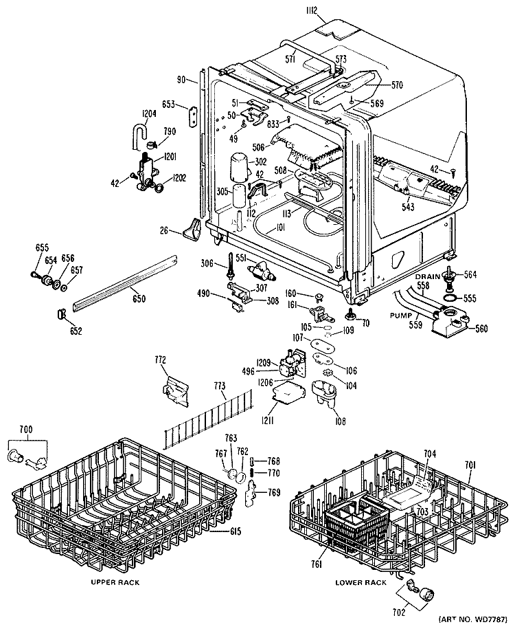 Section Diagram and Parts List for GSD1200G08  General Electric Dishwasher